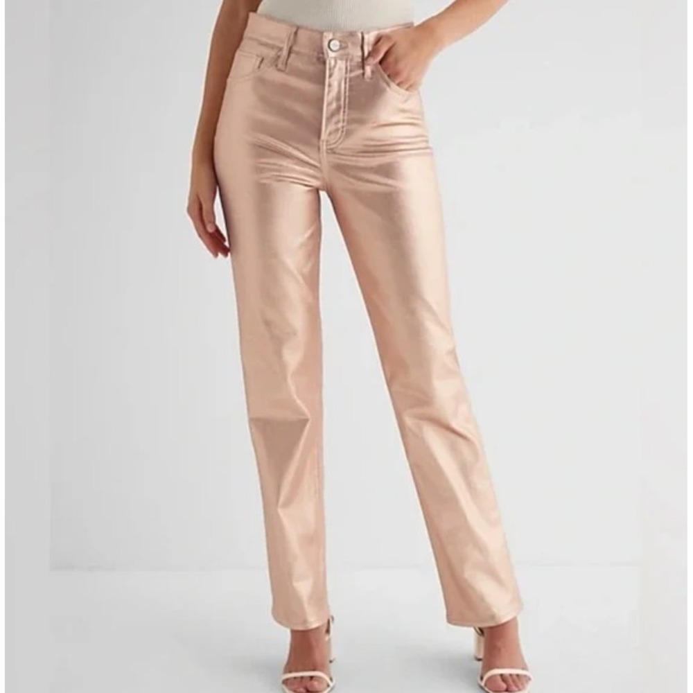 Express Modern Straight High Rise Gold Bronze Coated Jeans Womens 2R NEW
